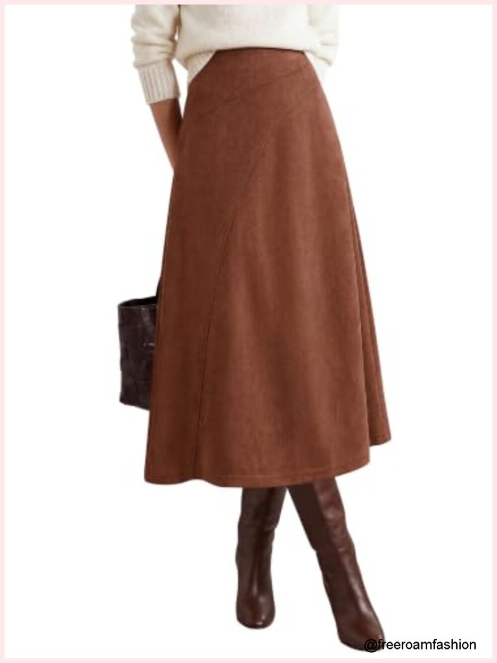 Faux Suede Midi Long Skirt High Waisted A-Line Boho Western